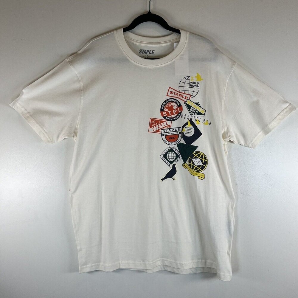 Staple Mens XL T-Shirt Cream Red Black Yellow World Renown 1997 2109C6638 NWT